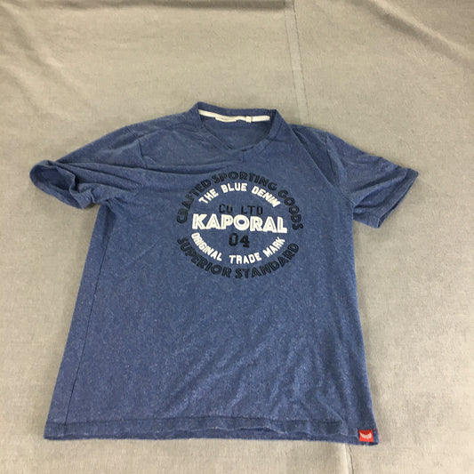 Kaporal Jeans Mens T-Shirt Size M Blue Big Logo Crew Neck Short Sleeve Tee