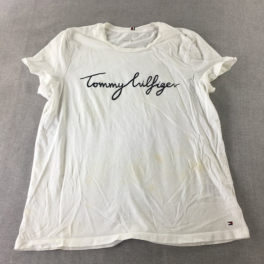 Tommy Hilfiger Womens T-Shirt Size XL White Logo Short Sleeve Top