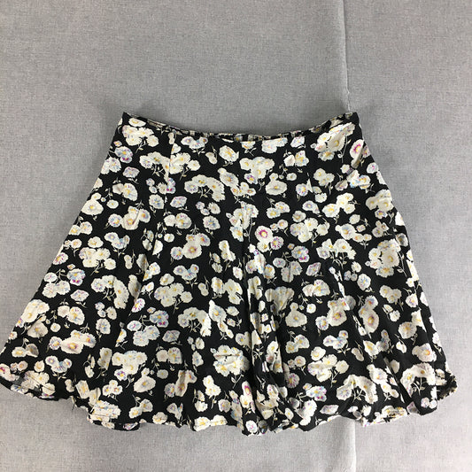 MINKPINK Womens Mini Skirt Size M Black Floral Elastic Waist