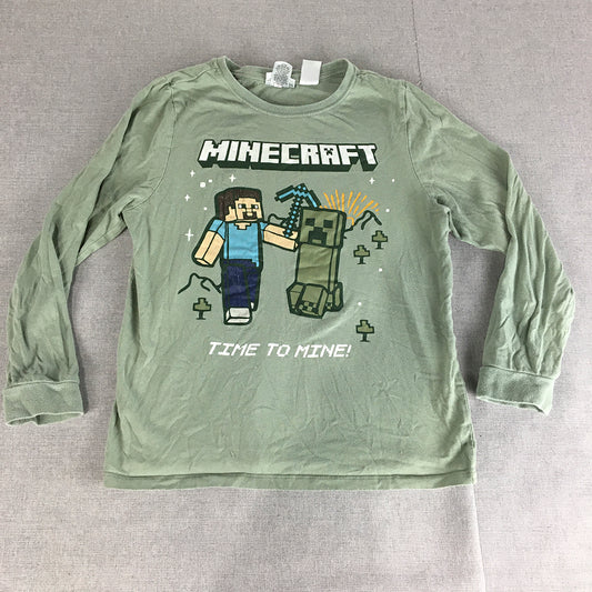 Minecraft Kids Boys Shirt Size 12 Green Steve Creeper Long Sleeve Pullover