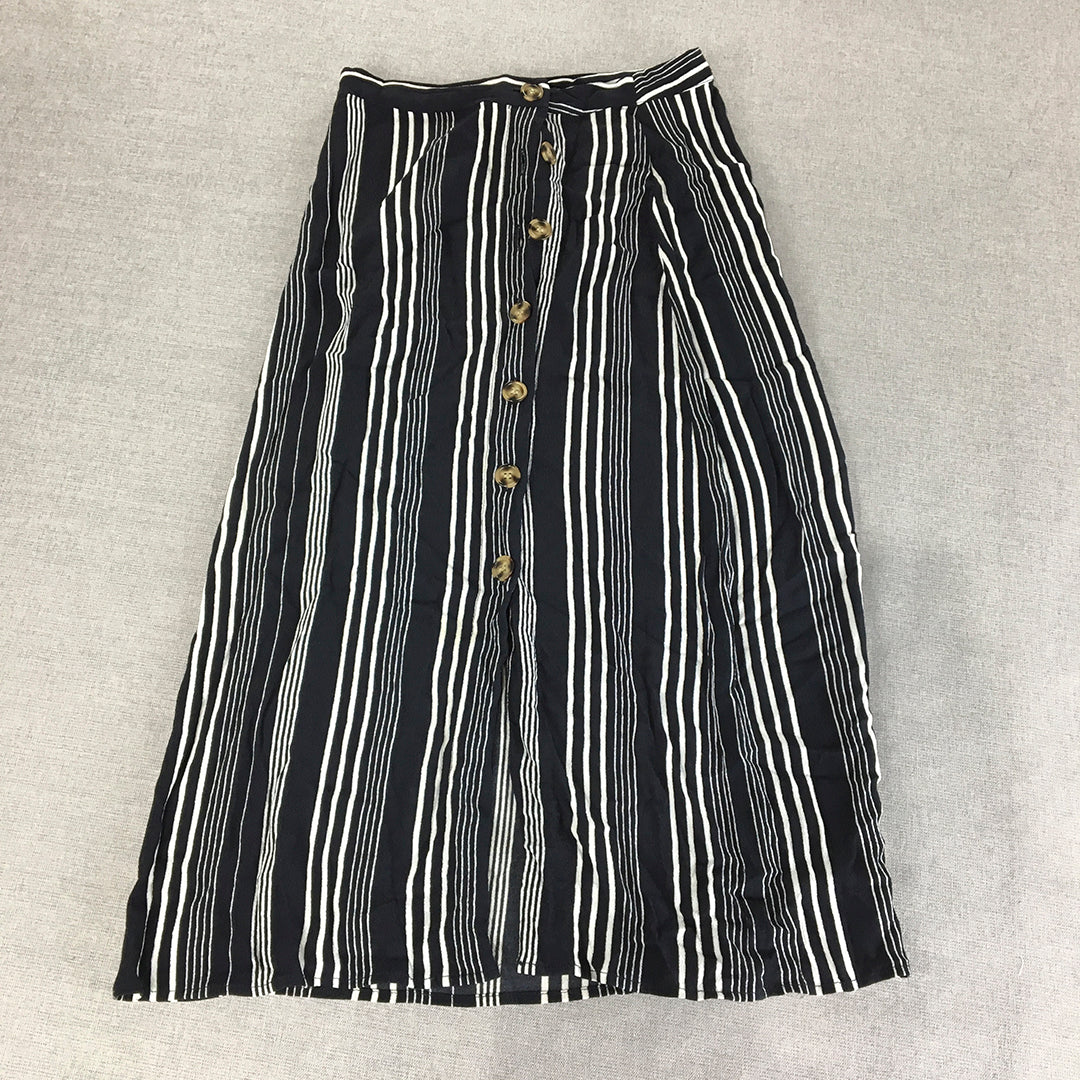 Tokito Womens A-Line Skirt  Size 6 Blue White Striped Button