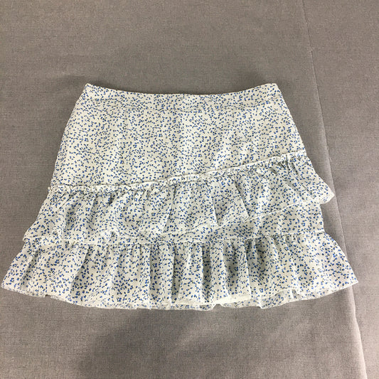 Atmos & Here Womens Mini Skirt Size 14 White Blue Floral A-Line