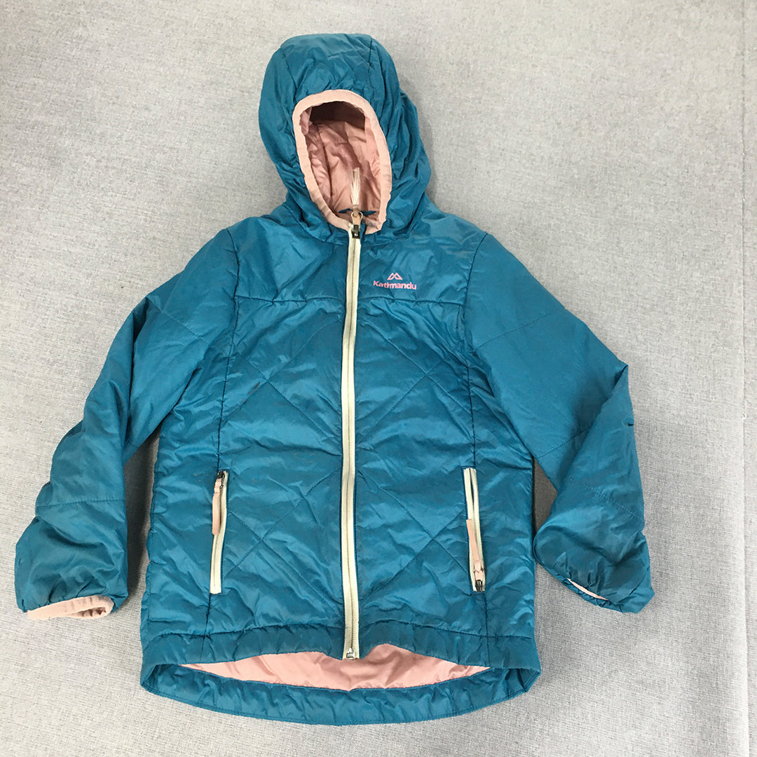 Kathmandu Kids Girls Puffer Jacket Size 6 Years Blue Zip-Up Pockets Coat