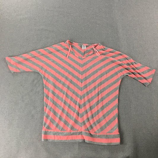 Miss Understood Kids Girls Knit Top Size 14 Pink Grey Striped 1/2 Length Shirt