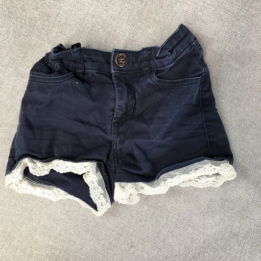 H&M Kids Girls Denim Shorts Size 6 - 7 Years Navy Blue Floral Lace Hem