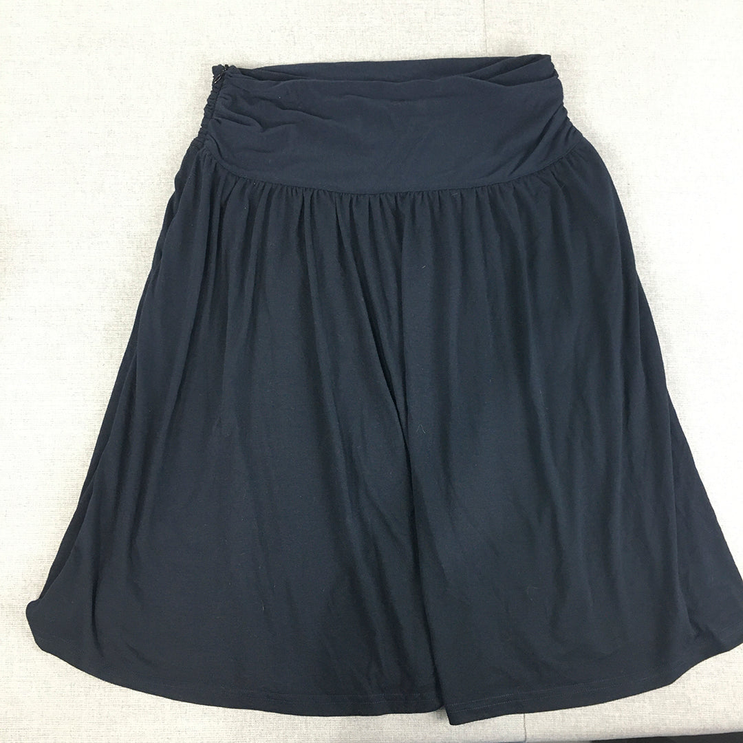 Emery Rose Womens A-Line Skirt Size M Navy Blue Pleated Elastic Waist