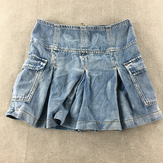 Decjuba Kids Girls Denim Skirt Size 12 Years Blue Cargo Pockets Pleated