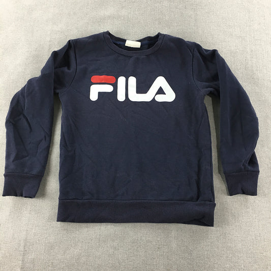 FILA Kids Boys Sweater Size 8 Blue Big Logo Crew Neck Jumper