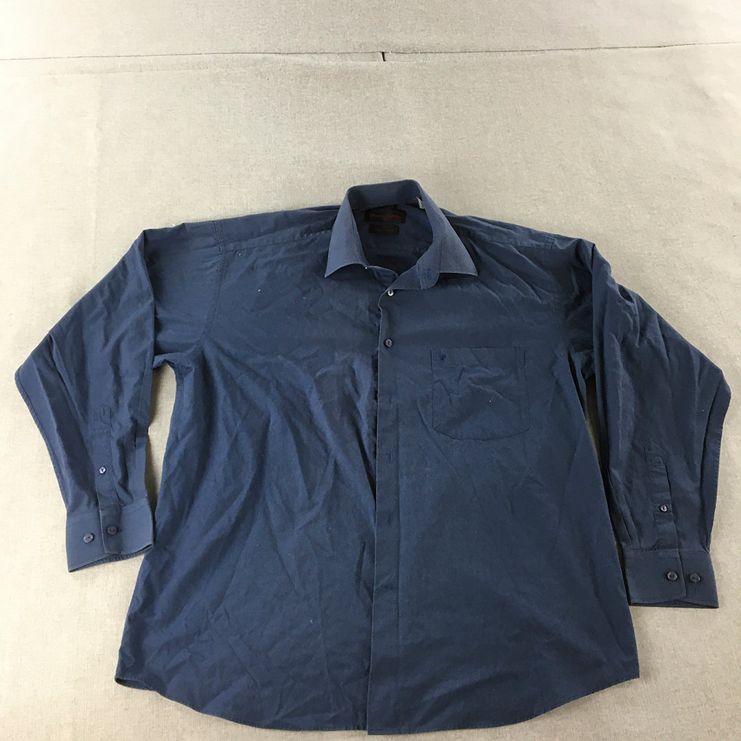 Pierre Cardin Mens Shirt Size XL Blue Long Sleeve Button-Up Collared Pocket