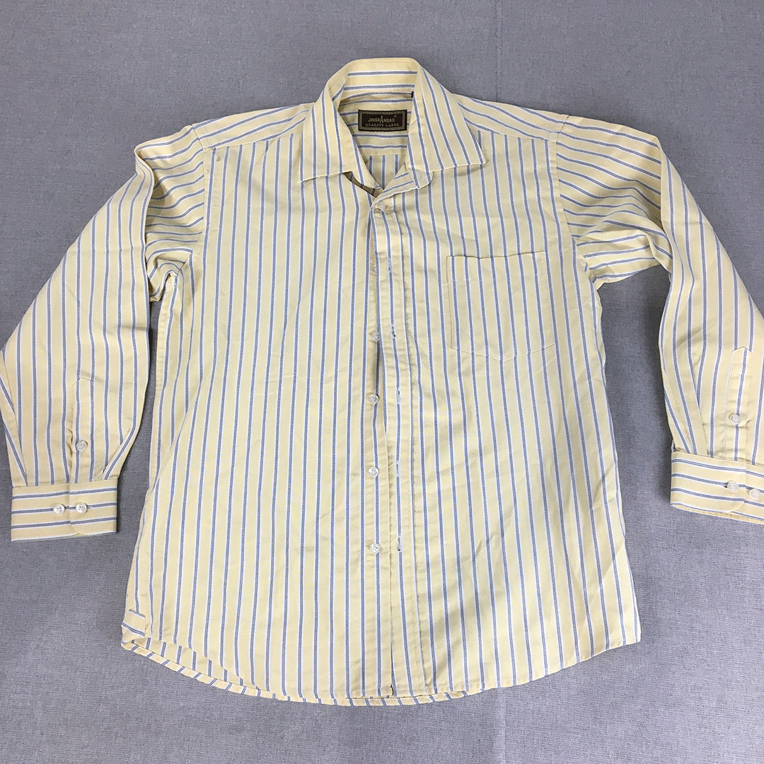 Jinsh Andao Mens Shirt Size M Yellow Striped Collared Pocket Button-Up