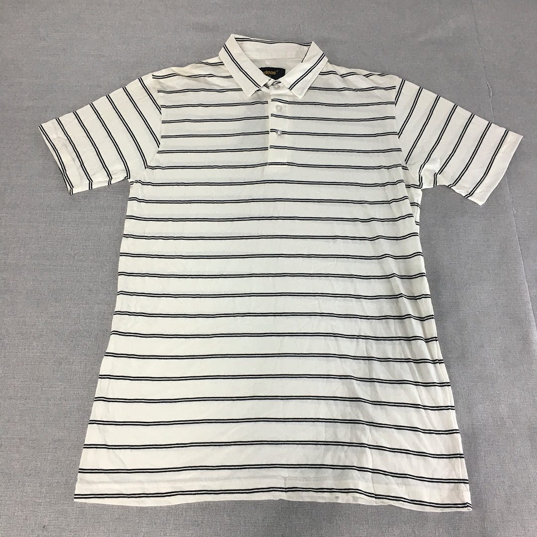 NEW Ideas Man Polo Shirt Size L Slim Fit White Striped Collared Rugby