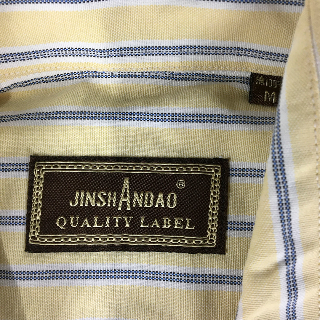 Jinsh Andao Mens Shirt Size M Yellow Striped Collared Pocket Button-Up