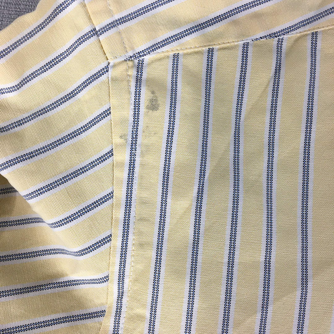 Jinsh Andao Mens Shirt Size M Yellow Striped Collared Pocket Button-Up