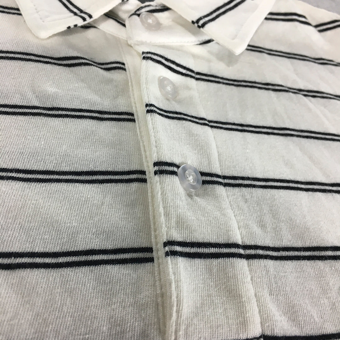 NEW Ideas Man Polo Shirt Size L Slim Fit White Striped Collared Rugby