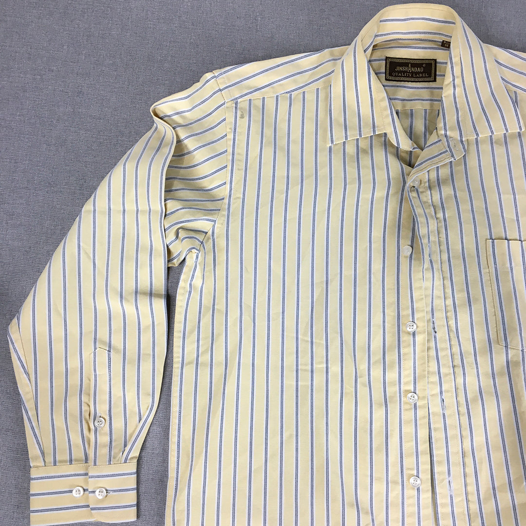 Jinsh Andao Mens Shirt Size M Yellow Striped Collared Pocket Button-Up