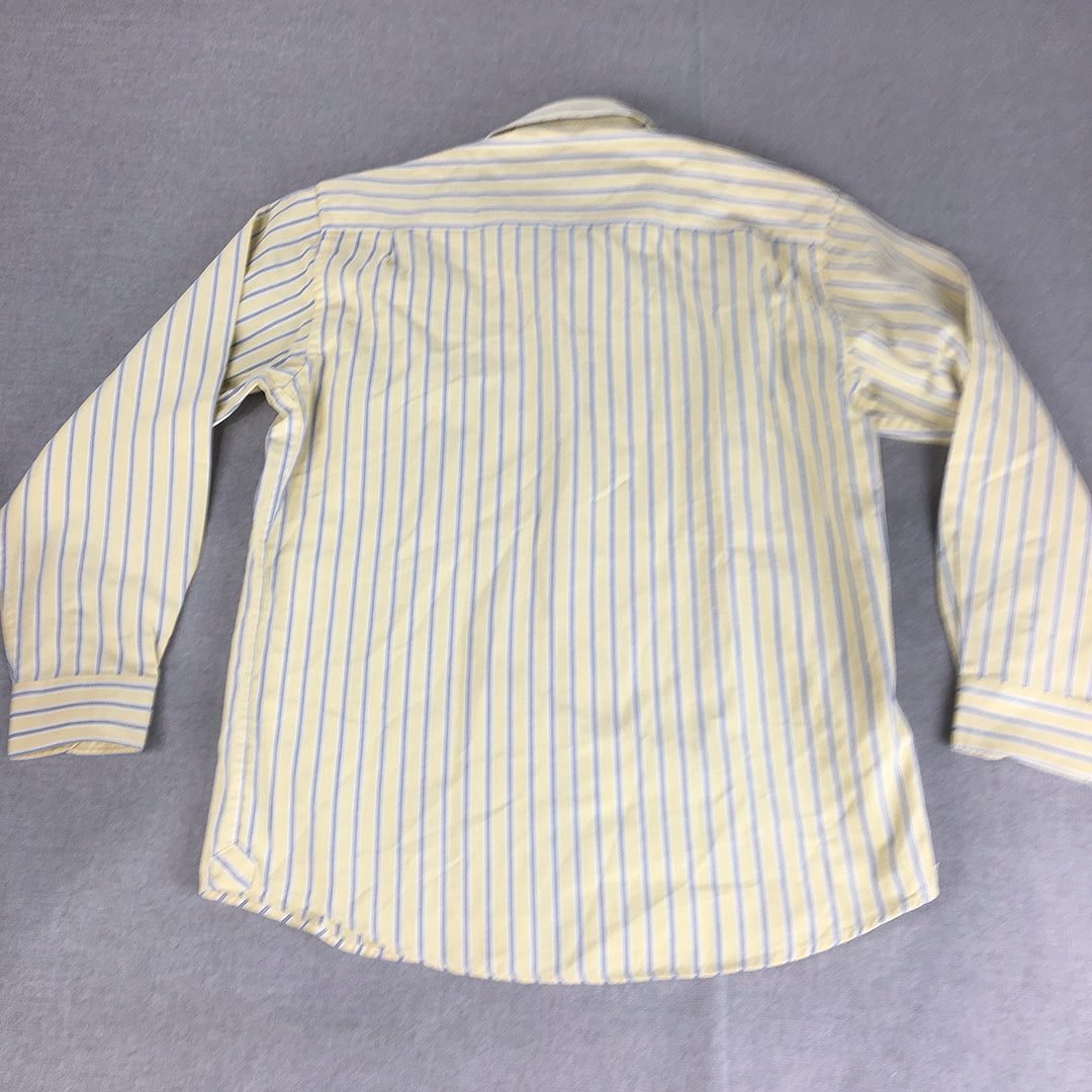 Jinsh Andao Mens Shirt Size M Yellow Striped Collared Pocket Button-Up