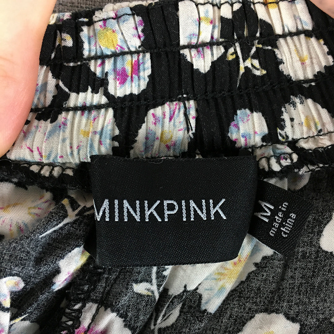 MINKPINK Womens Mini Skirt Size M Black Floral Elastic Waist