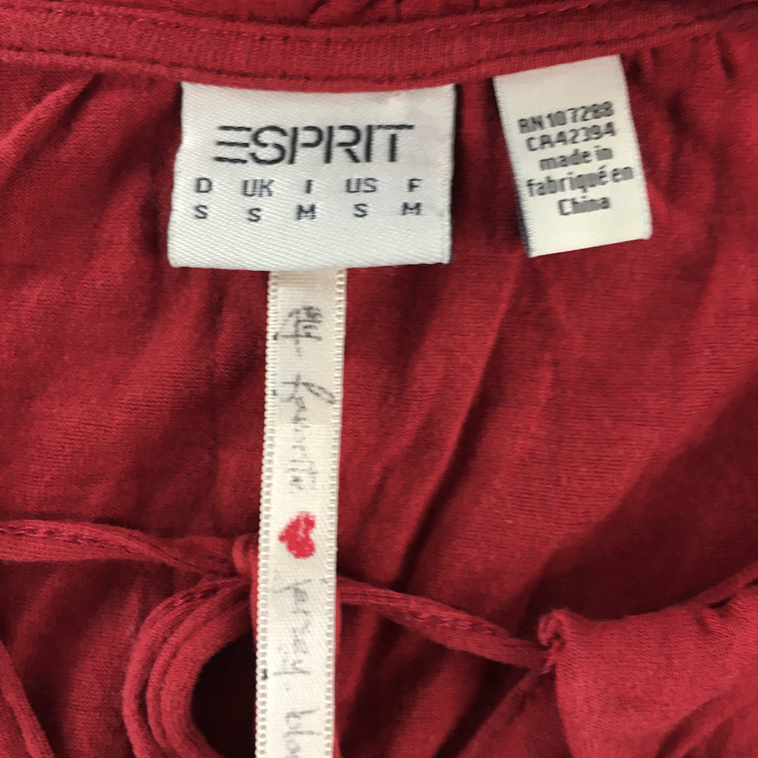 Esprit Womens Cardigan Size S Red Long Sleeve Button Frilled Neckline