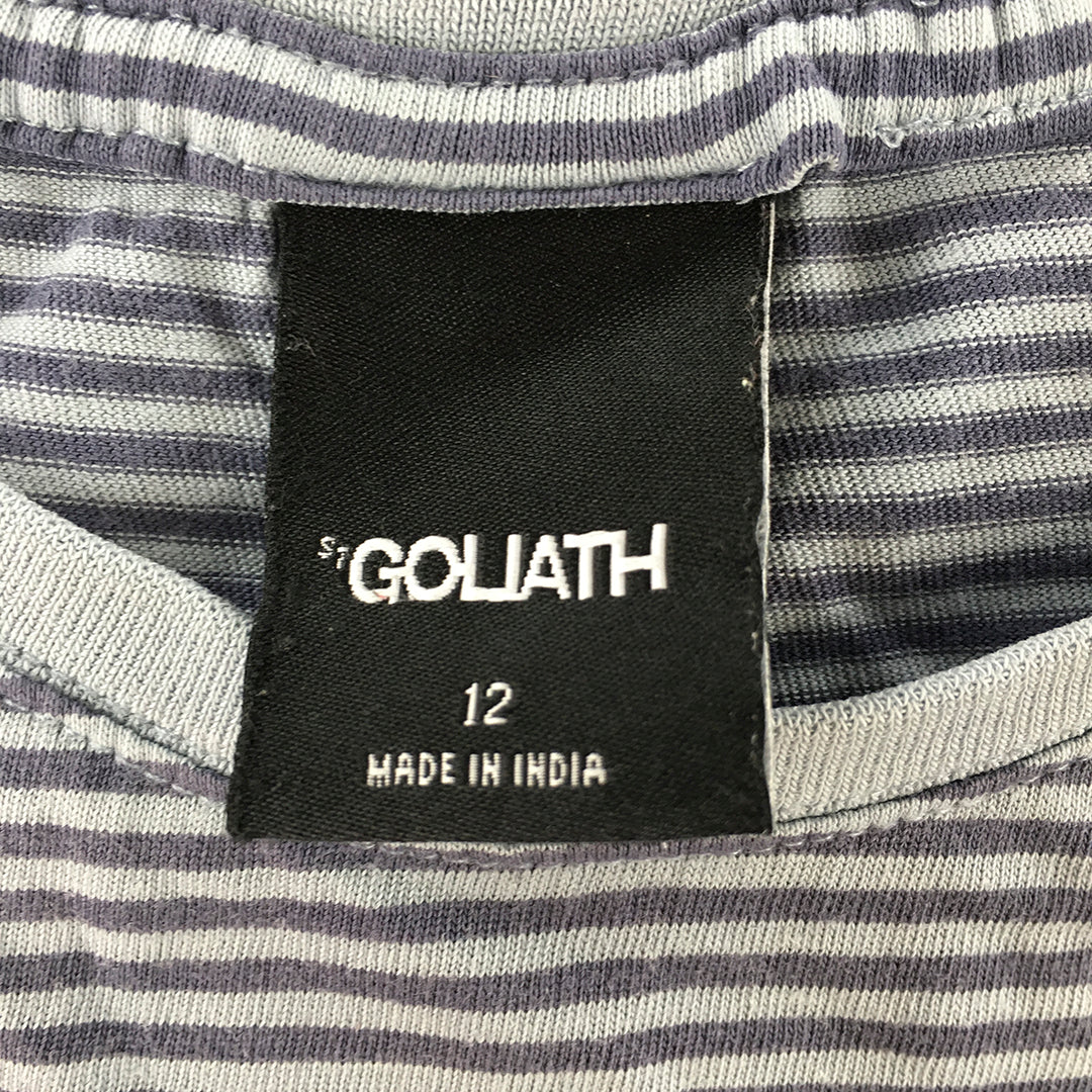 St Goliath Kids Boys T-Shirt Size 12 Purple Blue Striped Short Sleeve Pocket