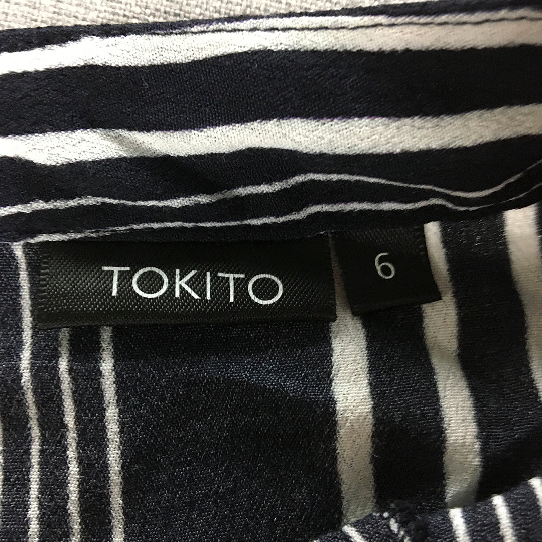 Tokito Womens A-Line Skirt  Size 6 Blue White Striped Button