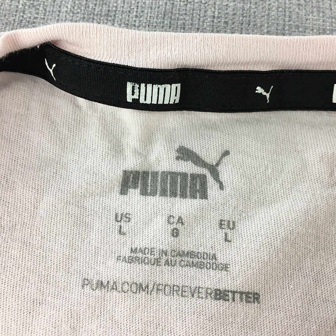 Puma Womens T-Shirt Size L Pink Big Logo Short Sleeve Top