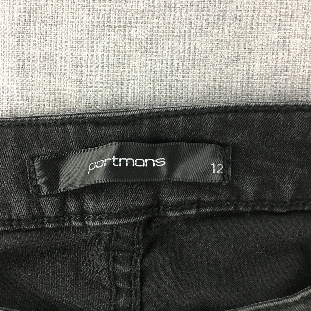 Portmans Womens Skinny Jeans Size 12 Black Dark Wash Stretch Denim