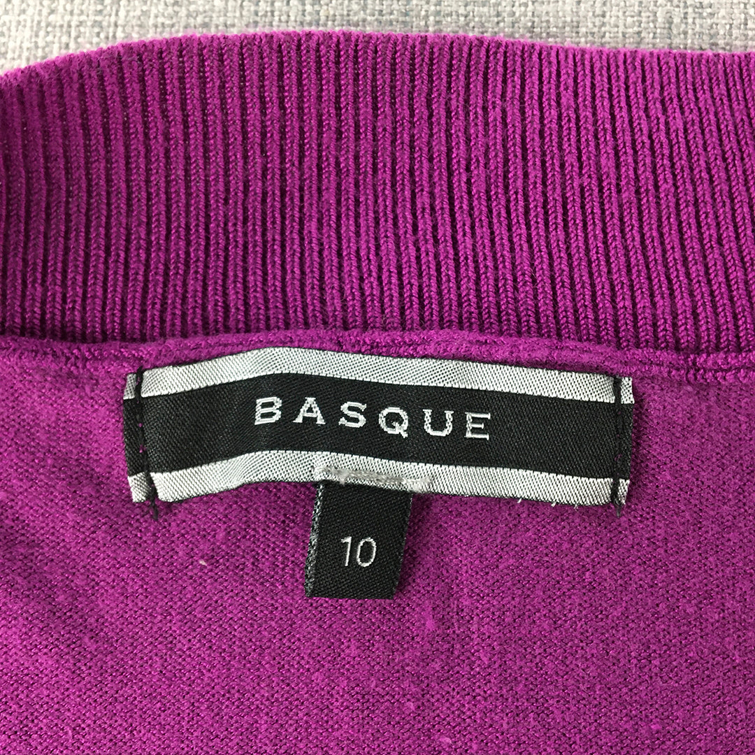 Basque Womens Knit Sweater Size 10 Purple Round Neck Pullover Jumper