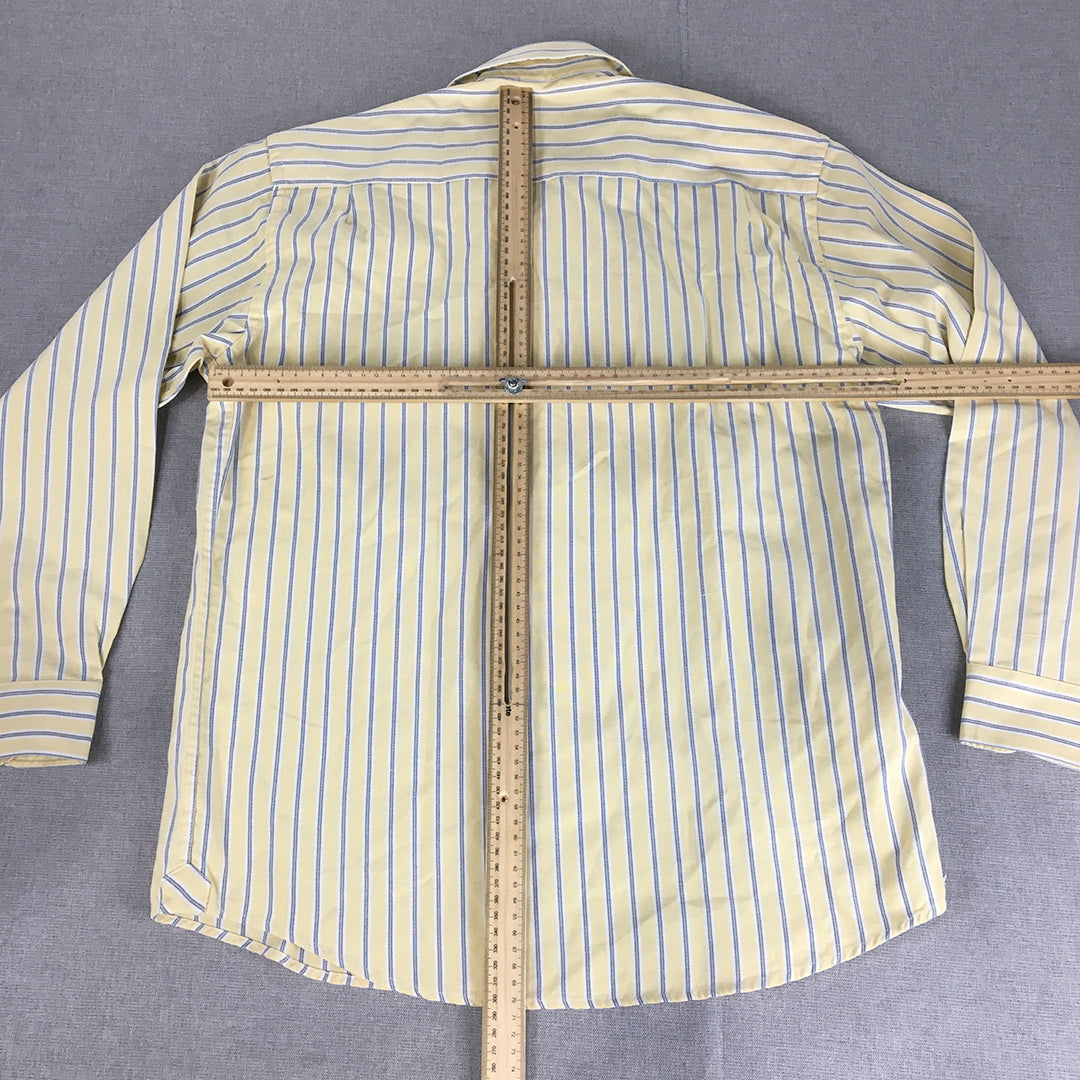 Jinsh Andao Mens Shirt Size M Yellow Striped Collared Pocket Button-Up