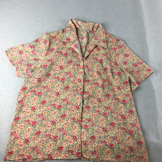 Vintage Turn Cheer Womens Shirt Size XL (16 - 18) Pink Yellow Button-Up Blouse