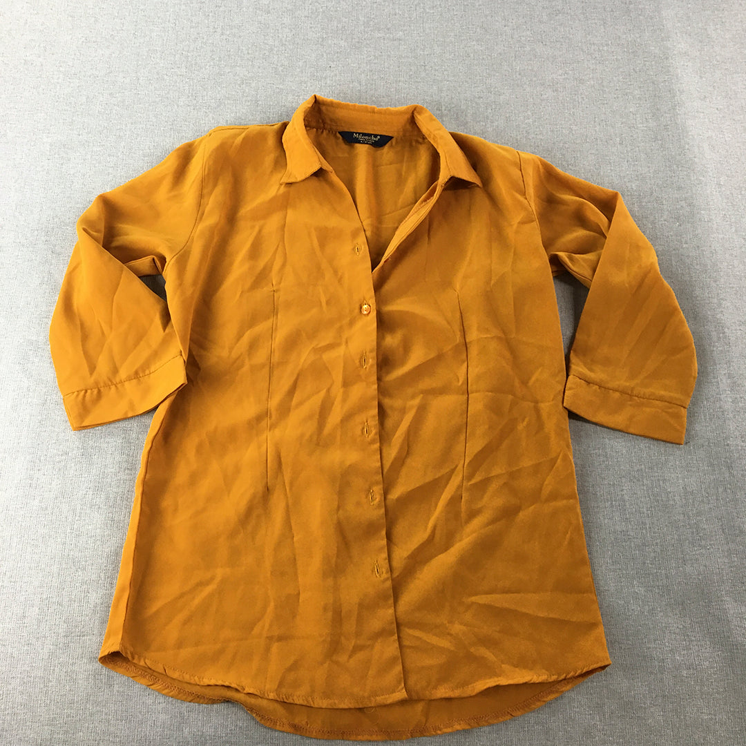 Milanche Womens Shirt Size L Mustard Yellow Long Sleeve Button-Up Collared