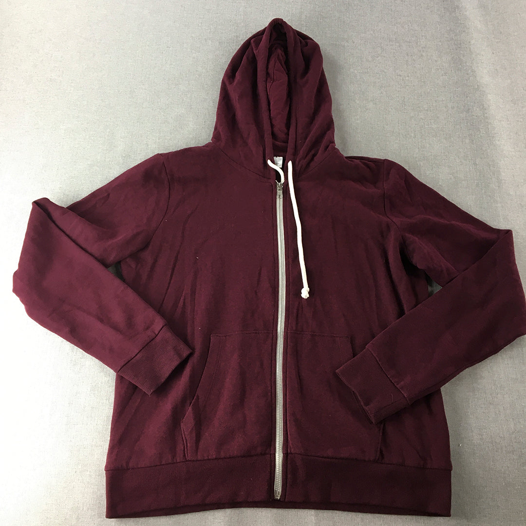 H&M Womens Jacket Size L Maroon Red Zip-Up Hoodie Pockets Coat