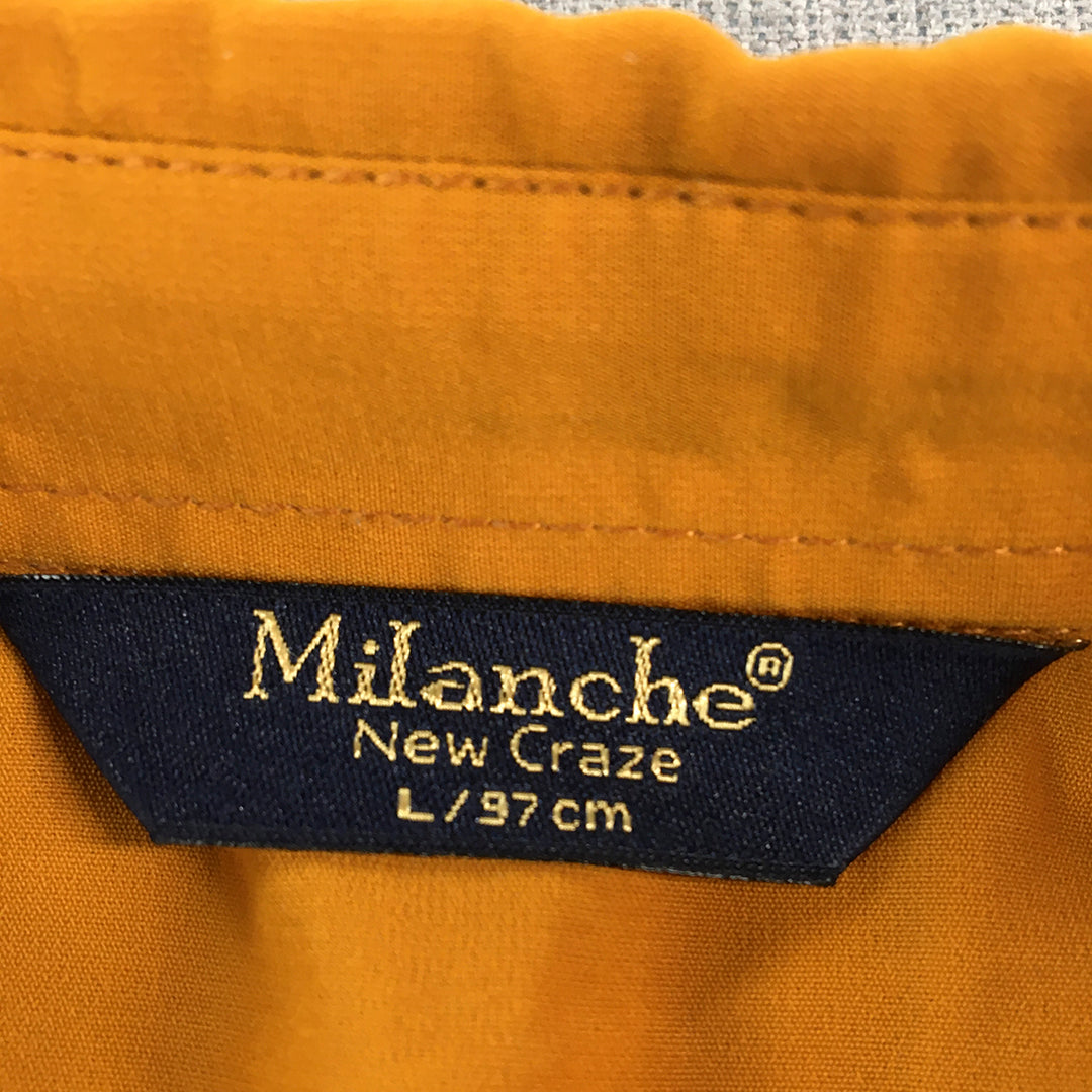 Milanche Womens Shirt Size L Mustard Yellow Long Sleeve Button-Up Collared