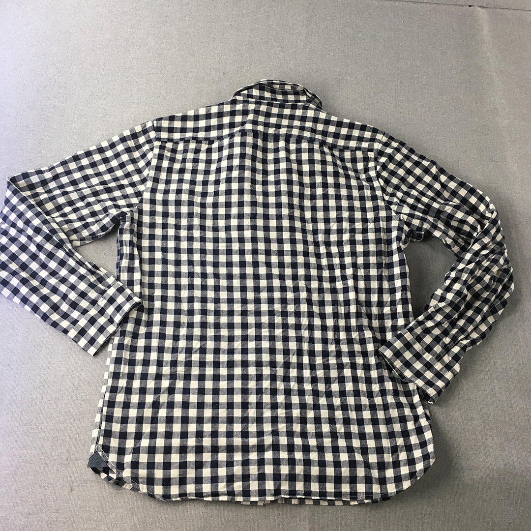 Article One Mens Shirt Size L White Blue Checkered Long Sleeve Button-Up