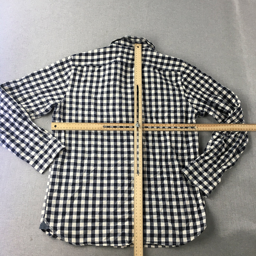 Article One Mens Shirt Size L White Blue Checkered Long Sleeve Button-Up