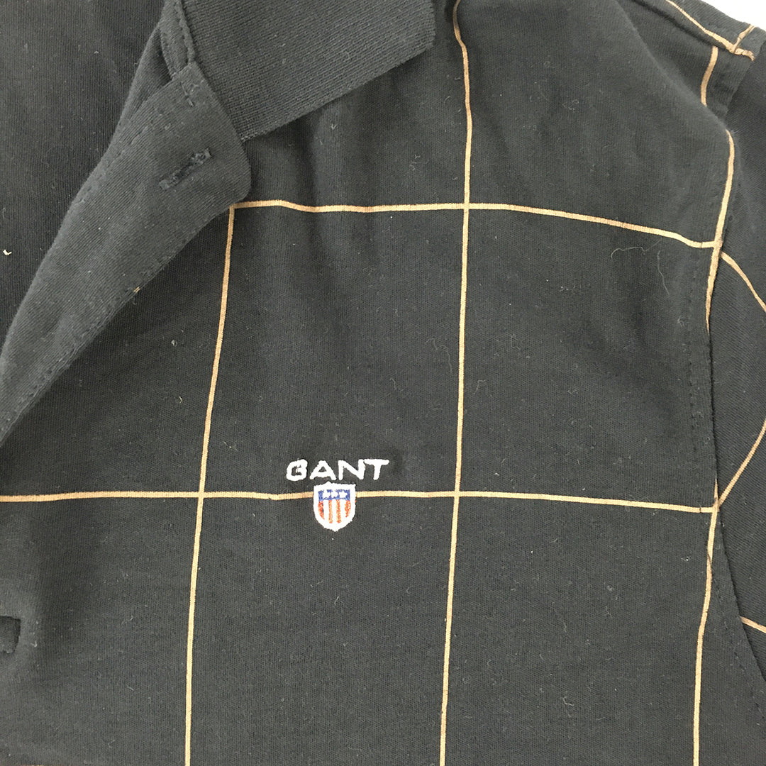 Vintage Gant Mens Polo Shirt Size M Black Checkered Logo Collared Rugby