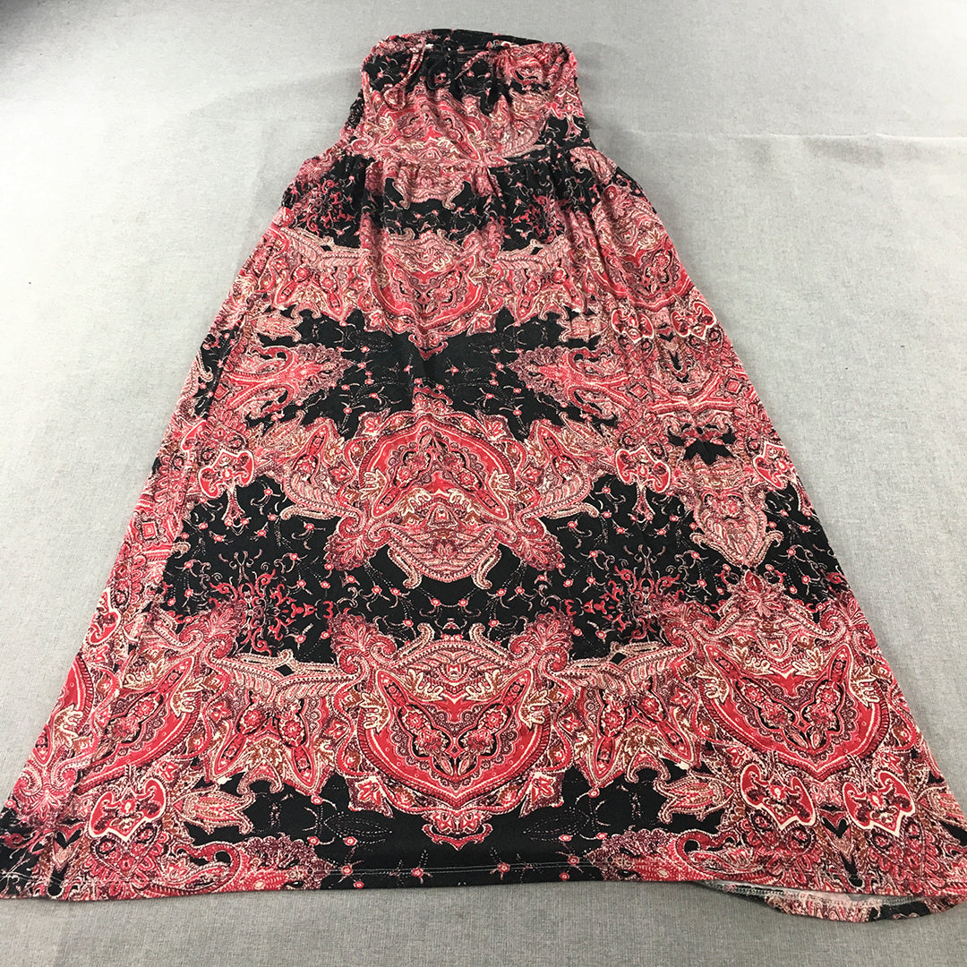 Urban Womens Maxi Dress Size 8 Pink Black A-Line Paisley Sleeveless