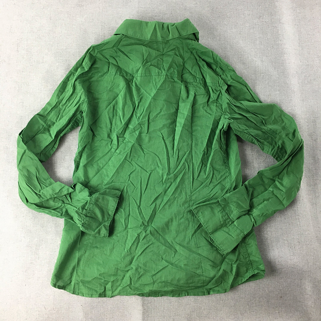 Esprit Womens Shirt Size 6 Green Long Sleeve Button-Up Collared Top