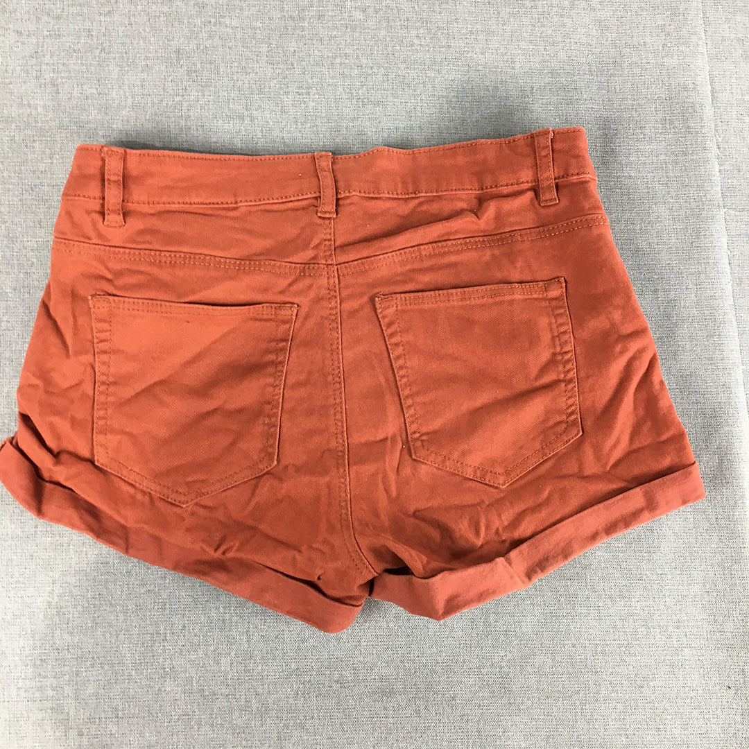 H&M Womens Shorts Size 6 Rust Red Stretch Denim Pockets Bermuda