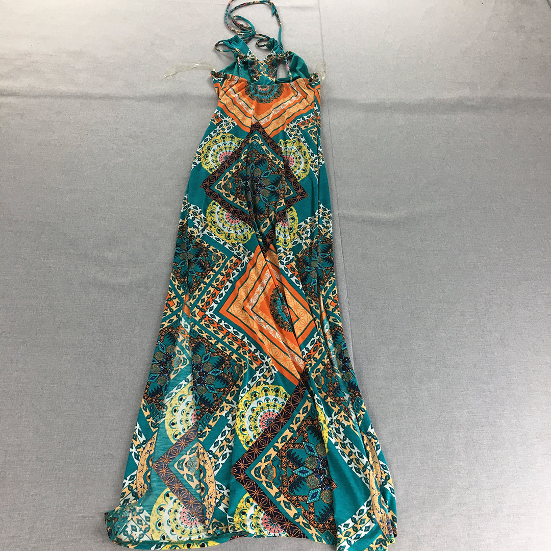 Grievergate Womens Sundress Size S Blue Orange Floral Midi Sleeveless