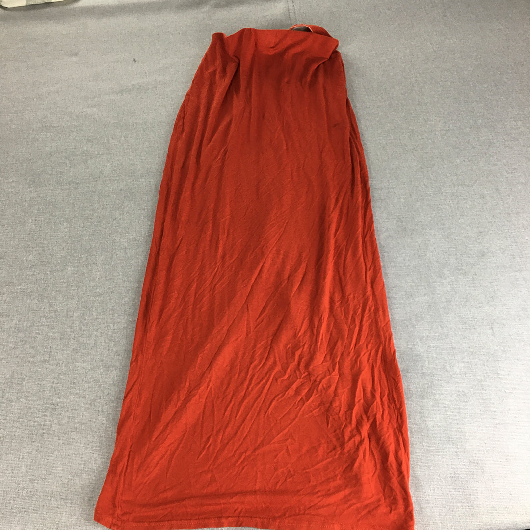 Boohoo Womens Maxi Skirt Size 10 Orange Elastic Waist A-Line