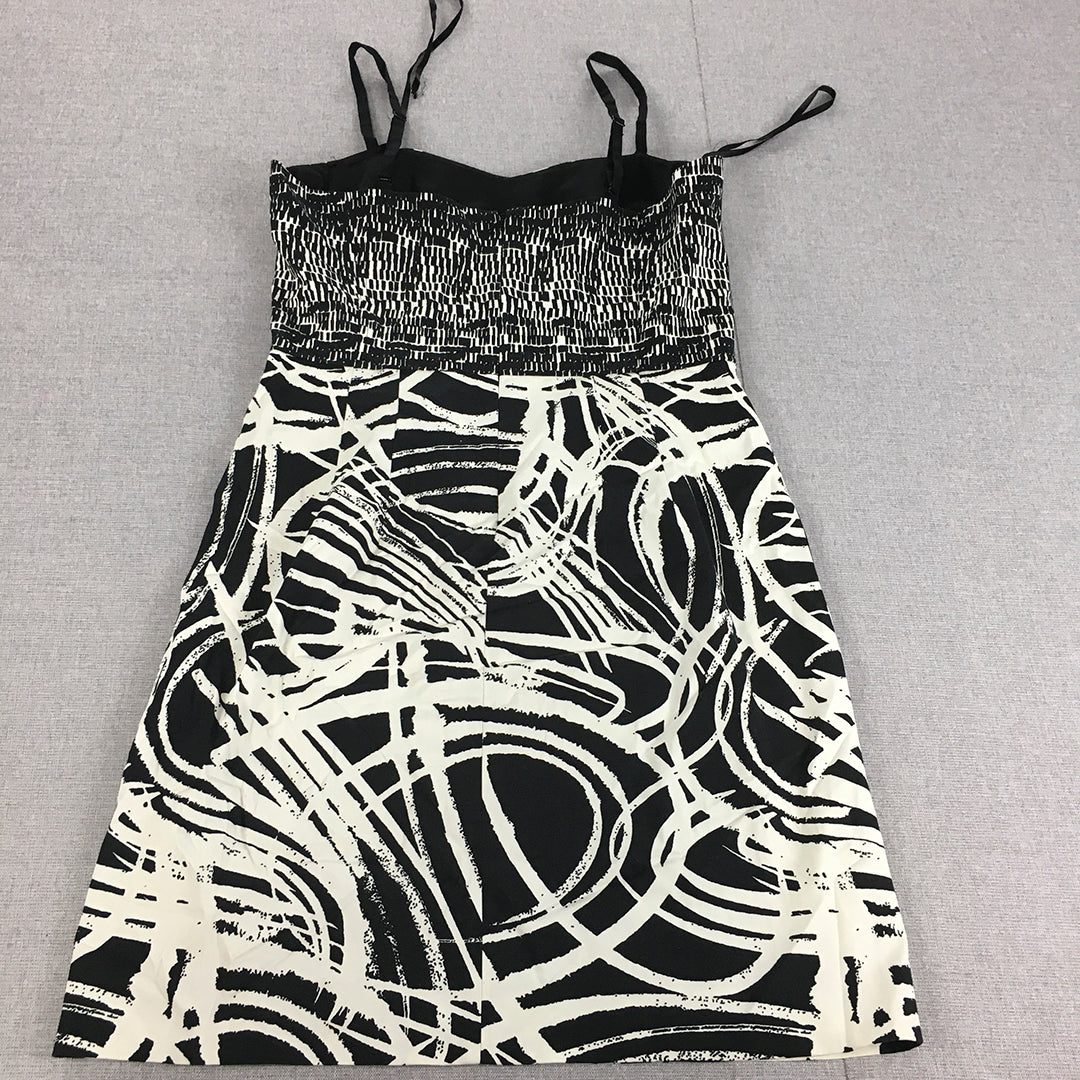 DKNY Womens Mini Dress 6 Black White Sleeveless A-Line Stretch