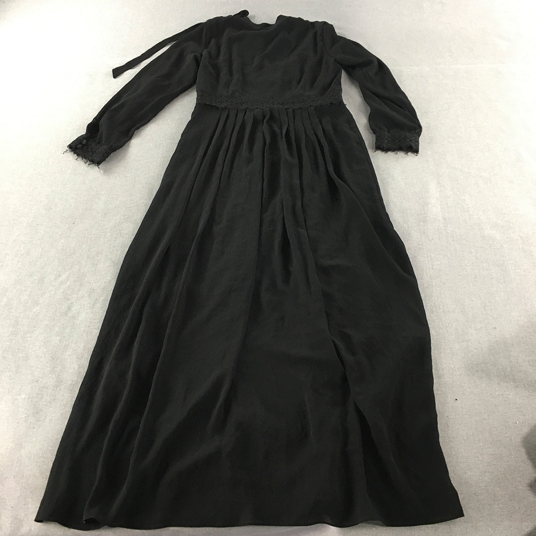 Feyza Womens Dress Size 44 (M) Black Pleated Full Length Long Sleeve