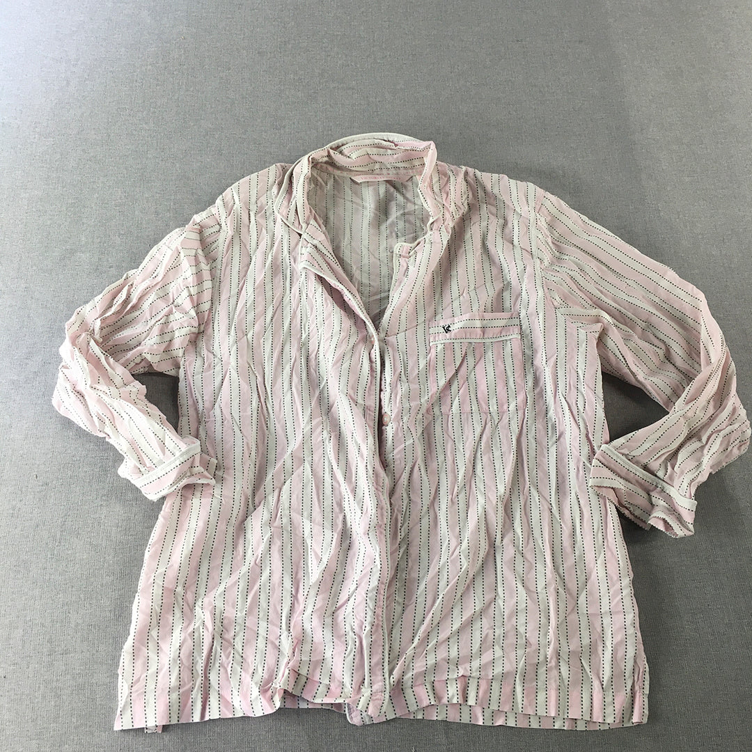 Victoria's Secret Womens Sleep Shirt Size S White Pink Striped Button Up Pajama