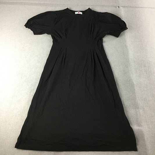 Sweet Girl Womens Dress Size S Black Pleated Fit & Flare Midi Short Sleeve