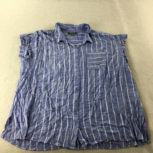 Autograph Womens Shirt Size 20 Blue Striped Short Sleeve Button-Up Collared