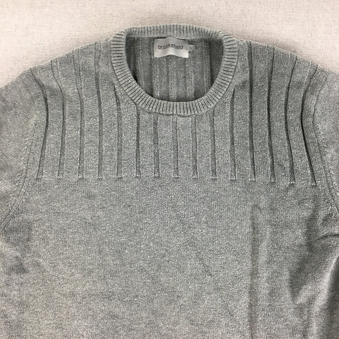 Brooksfield Mens Knit Sweater Size S Grey Crew Neck Pullover Jumper