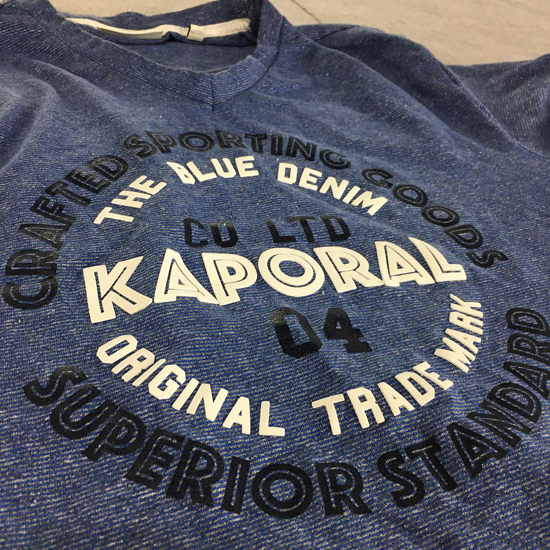 Kaporal Jeans Mens T-Shirt Size M Blue Big Logo Crew Neck Short Sleeve Tee