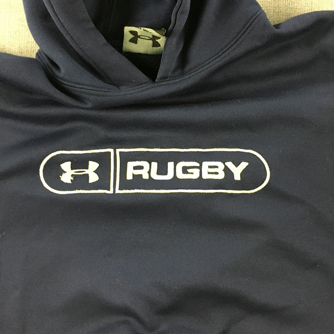 Under Armour Rugby Kids Boys Hoodie Sweater Youth Size S Blue Jumper