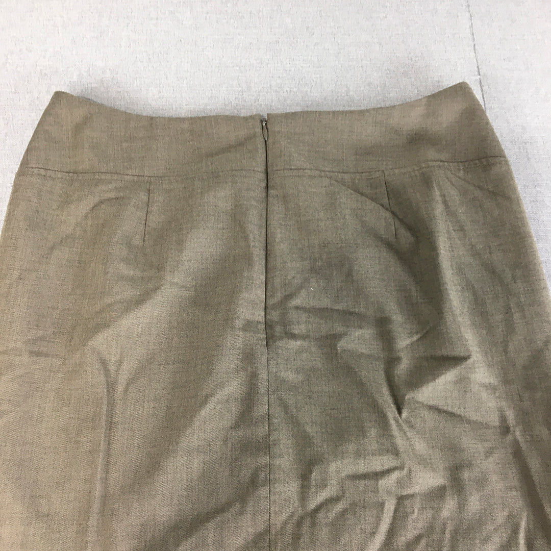 Veronika Maine Womens Pencil Skirt Size 12 Brown Straight Midi