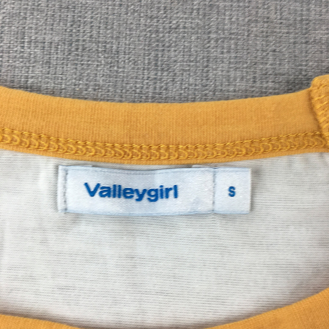 Valleygirl Womens Top Size S White Yellow Stretch Long Sleeve Pullover Shirt